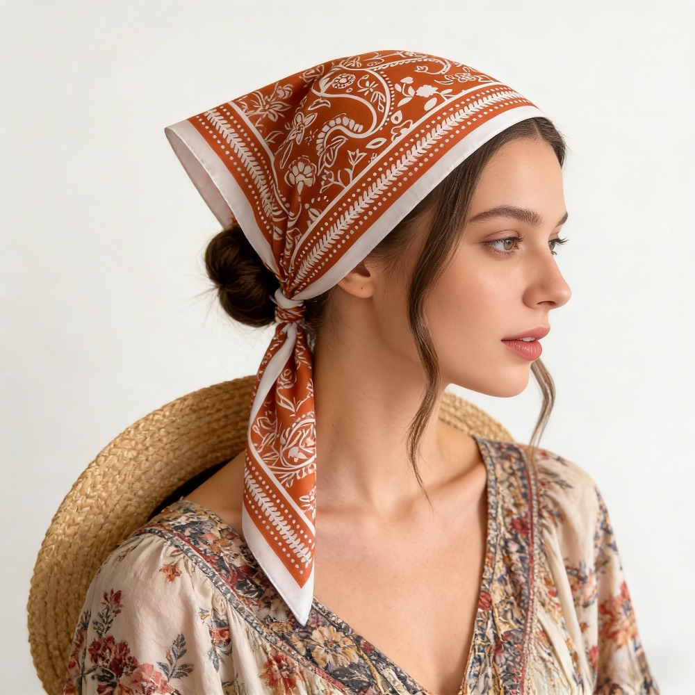 Silk Scarf Square - 1Pc syal sutra motif kacang mete,