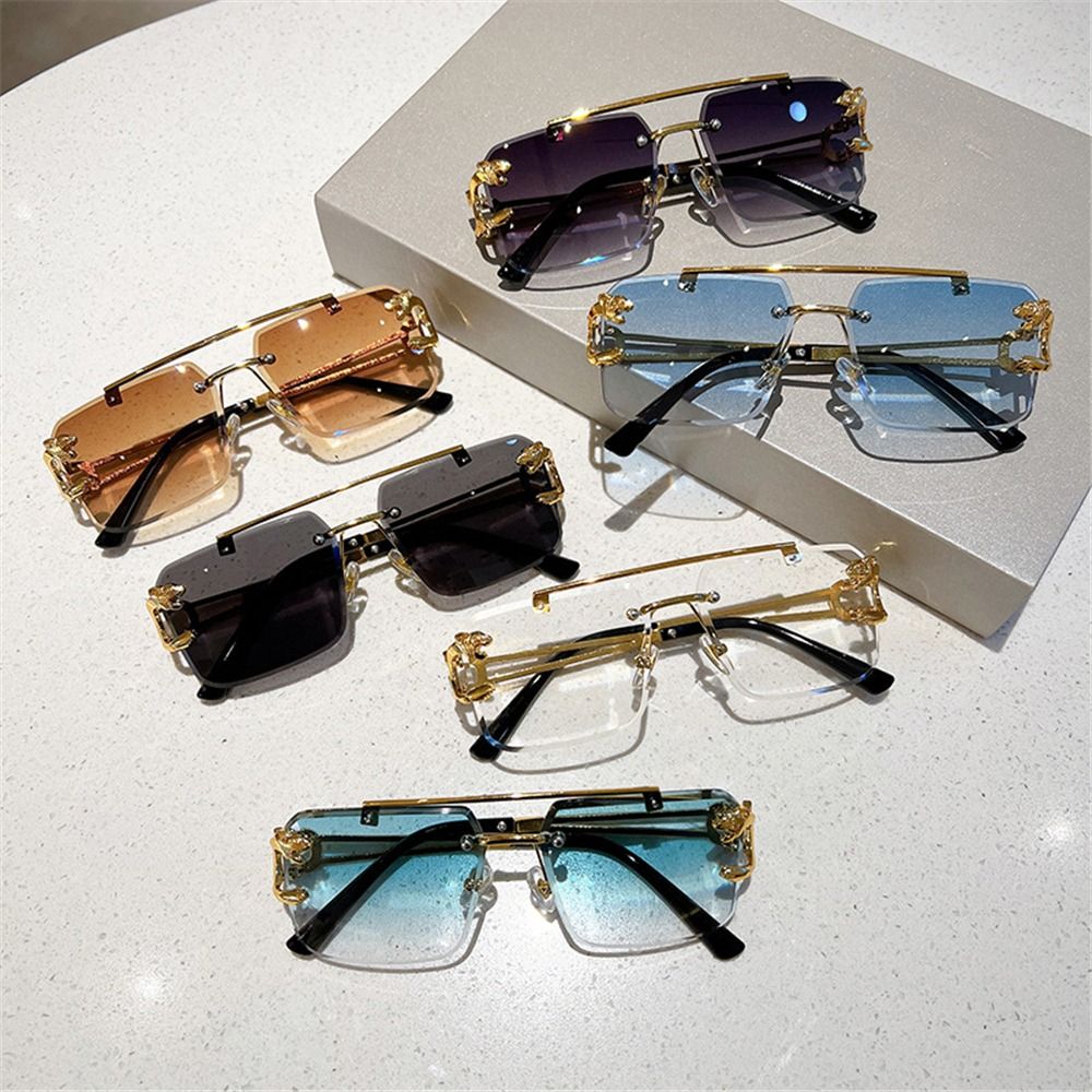 Sunglasses Oversized Square - Kacamata Hitam Tanpa Bingkai Retro Double