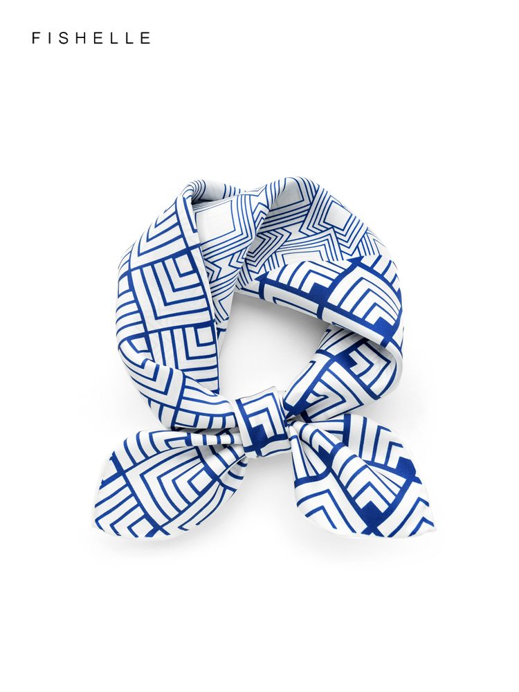 Silk Scarf Square - Cina Klasik Biru Putih Porselen Syal