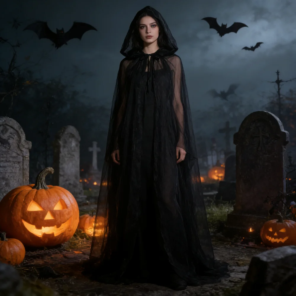 Women'S Vampire Accessories - Selendang Pengantin Hitam Jubah Cosplay Penyihir