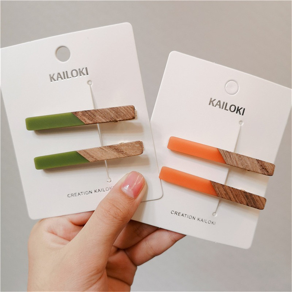 Women Accessories Combo Gift - 2 Buah/Set Klip Rambut Akrilik Kayu