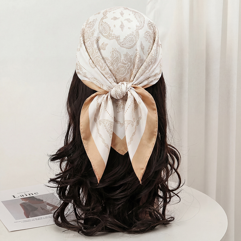 Syal Persegi Motif Paisley Bei - Silk Scarf Square ulasan dan harga